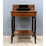 19th century French ladies mahogany and line inlaid writing desk with brass galleried and raised