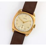 Vertex gentleman's wristwatch in 9 ct gold case, silvered dial with applied gold Arabic numerals ,