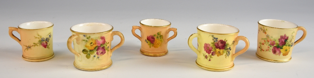 Five Royal Worcester miniature blush ivory loving cups and mugs, earliest 1902, tallest 4cm, (5), . - Image 2 of 2