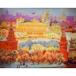 20th century Russian School, a view of The Kremlin, signed and dated '92, oil on board, 22cm x 28cm,