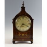 Regency rosewood and brass inlaid mantel clock by Samuel Burley of Birmingham, white enamel dial