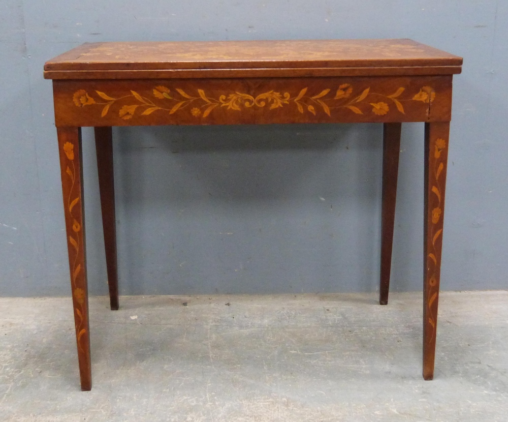 19th century Dutch mahogany and marquerty inlaid folding card table, on square tapering legs, 73cm x - Image 3 of 3