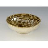 Modern silver bowl of plain form on round foot with gilt metal insert, by Grant MacDonald