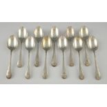 Set of eleven George V silver thread pattern teaspoons, by Thomas Bradbury & Sons Ltd., Sheffield,