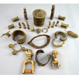 West-African tribal items to include items of jewellery, a metal pot, two bone items, etc. (26)