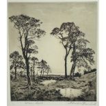 Andrew Watson Turnbull (British 1874-1957), drypoint etching of riverbed and conifers, titled and