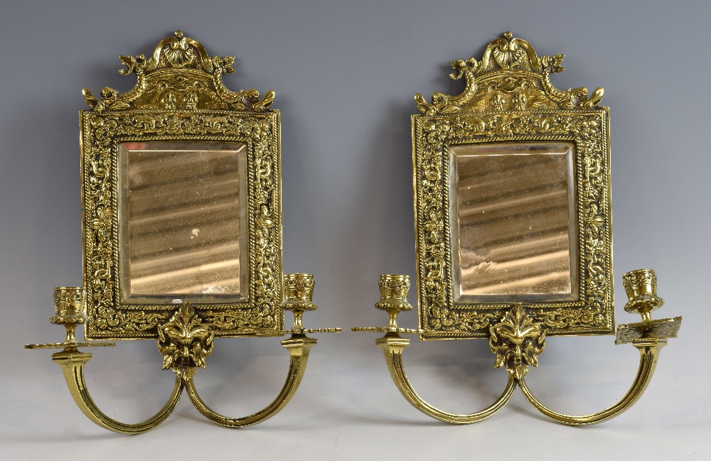 Pair of 18th century style brass with mirror backs girandoles 36cm x 30cm . - Image 2 of 2