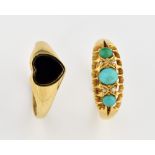 Two gold rings, Edwardian turquoise and rose cut diamonds, hallmarked Chester 1908, ring size N 1/2,