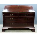 19th century mahogany bureau with fall flap enclosing pigeon holes and drawers, on two short and two