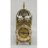 Rare mid 17th century English brass lantern clock the front fret signed William Selwood at ye