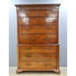 George III mahogany secretaire chest of two short over two long drawers, secretaire drawer enclosing