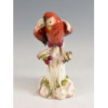 Early 20th Century Meissen figure of a Parrot on perch with cherries , unmarked 37cm high. 5cm