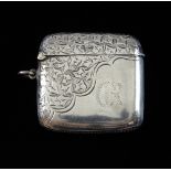 George V bright cut engraved silver vesta case by Constantine & Floyd Ltd, Birmingham 1912, 5 cms,