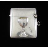 Victorian silver vesta case decorated with a chalice, by James Fenton and Co, Birmingham 1897 3.5