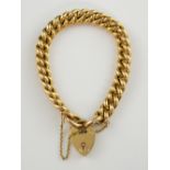 Victorian gold bracelet with curb link chain and heart clasp, 15 ct gold . good condition , 15 ct 26