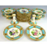 19th Century, possibly Minton, dessert service, the multiple borders in turquoise with six roundels,