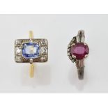 Two rings, Edwardian sapphire and diamond ring, oval cut sapphire, estimated weight 0.79 carat,