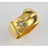 Edwardian old cut diamond set buckle ring, hallmarked Chester 1915, 18 ct yellow gold ring size