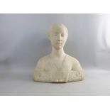 Carved marble bust depicting Luisa Strozzi, 50cm high,.