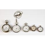 Collection of pocket watches, two silver engraved pocket watches, with Combe Geneve pocket watch,