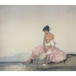 William Russell Flint, limited edition print of a seated semi-clad young woman, numbered 325/850,