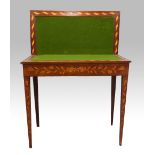 19th century Dutch mahogany and marquerty inlaid folding card table, on square tapering legs, 73cm x