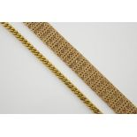 Two gold bracelets, flat link bracelet to a concealed clasp,18.5 cm, and a flat link curb chain