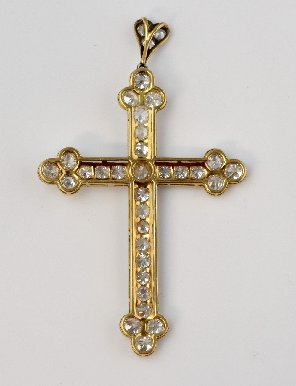 Late Victorian diamond set Gothic cross, with trefoil terminals and diamond set bale, old cut stones - Image 2 of 2