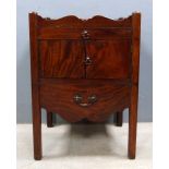 19th century mahogany tray top commode with a cupboard and a drawer on square chamfered supports,