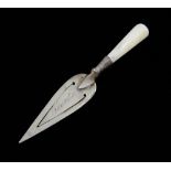 Silver trowel bookmark with mother of pearl handle.