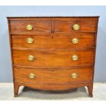 19th Century mahogany bow fronted chest, two short over three long drawers on bracket base, 107 x