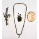 19th C paste set necklace to a box clasp, bearing French mark, white metal testing as silver, a