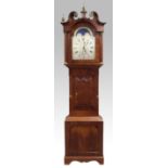 18th century eight day oak and mahogany long case clock, the silvered dial with Roman and Arabic