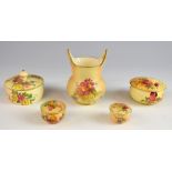 Three Royal Worcester blush ivory miniature pots and covers, another similar, and a Royal