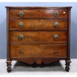 19th Century mahogany chest of four graduated long drawers. with spiral turned columns and reeded