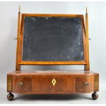 19th century mahogany bedroom mirror, the base with three drawers, 50cm x 52cm .