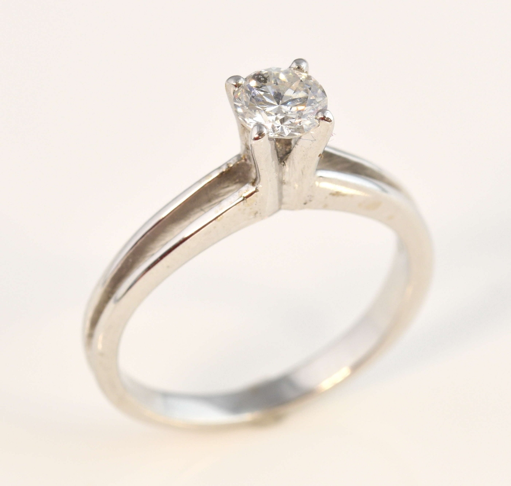 Single stone diamond ring, round brilliant cut diamond, estimated diamond weight 0.35ct, colour F/G, - Image 2 of 2