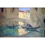 § Edward Wesson (British,1910-1983), Venetian scene with bridge and gondolas, signed with