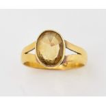 Victorian citrine ring, oval cut stone rub over set, estimated weight 2.05 carats, mounted in 22ct