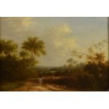 19th Century, heathland landscape with horse and figures, oil on canvas, unsigned, 26cm x 36cm.