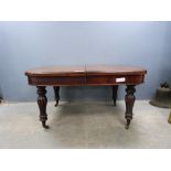 19th Century mahogany extending dining table - 158 x 120 cm with four extra leaves, each 38 cm .