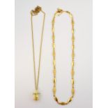Gold necklace, oval shaped brushed and polished links, measuring approximately 45cm in length,