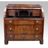 19th century Continental mahogany cylinder bureau with central open section flanked by pigeon