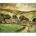 Stuart Somerville (British, 1908-1983), Yorkshire landscape with buildings and a country track,