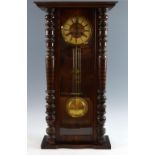 Mahogany cased Vienna style wall clock, 84cm high,.