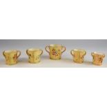 Three Royal China Works Worcester miniature blush ivory loving cups and two Royal Worcester loving