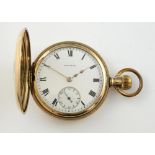 Waltham half hunter pocket watch, round white dial Roman numerals with sub dial, 17 jewels