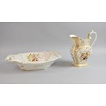 Victorian jug and oval dish painted with panels of flowers within gilded borders impressed 291,