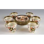 Stevenson and Hancock Crown Derby set of six coffee cans and saucers Imari pattern with red