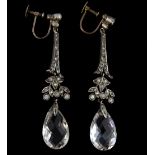 Edwardian paste set earrings, in silver setting marked 935, length 6 cm . Good condition, no missing